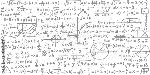 Foto Detailed academic background with dense mathematical formulas and geometric grap