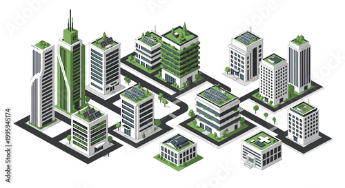 A clean, isometric illustration of a modern cityscape evokes a sense of progress, innovation, and urban development, perfect for business presentation