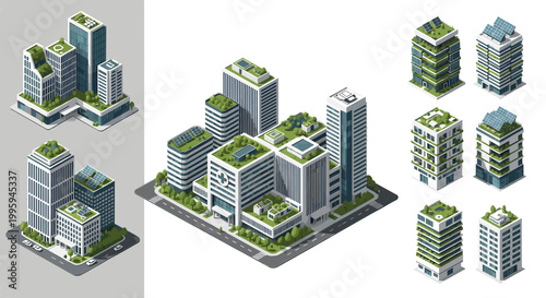 A clean, isometric illustration of a modern city block, conveying growth, progress, and opportunity, suitable for business presentations or website de