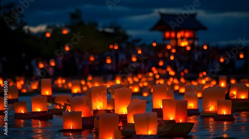 Obon festival, japan, floating lanterns.