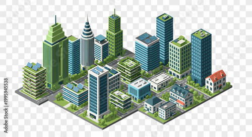 A stylized illustration of a modern, eco-friendly building evokes a sense of sustainable growth and innovation. Suitable for marketing materials and w