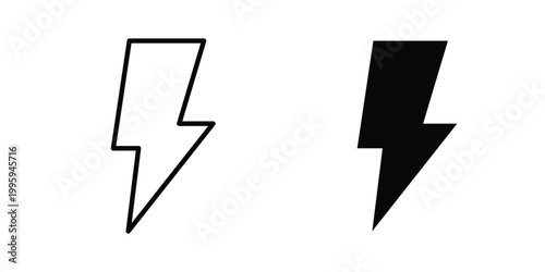 Lightning icon design. Editable silhouette and Thin Stroke outlined icons pack