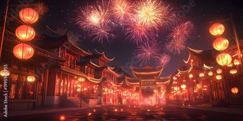 Chinese spring festival, fireworks.