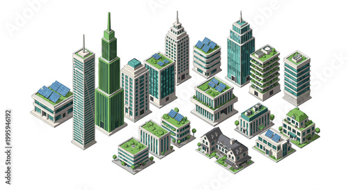 A clean, bright isometric view of a modern office building suggests corporate success and growth, ideal for business presentations, website design, or