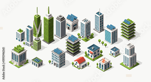 A bright and optimistic illustration of a modern office building featuring a lush green roof, ideal for showcasing sustainability and corporate growth