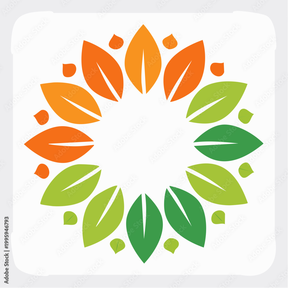 Obraz premium Circular floral pattern with green and orange leaves