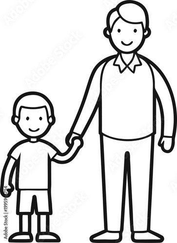 Dad holding child hand, outline illustration, simple and emotional, editable stroke vector white background background , vector EPS vector icon
