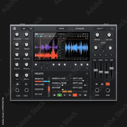 Synthesizer plugin interface with waveform display and presets