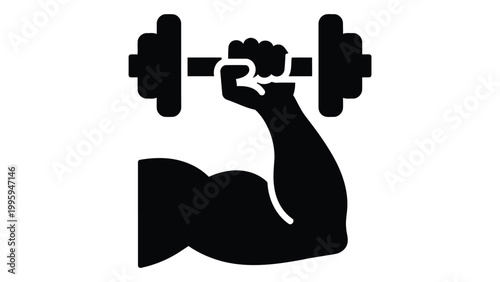 Strong arm lifting a dumbbell icon, vector illustration of a muscular arm holding a weight, fitness and bodybuilding concept