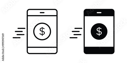 Mobile banking icon design. Editable silhouette and Thin Stroke outlined icons pack