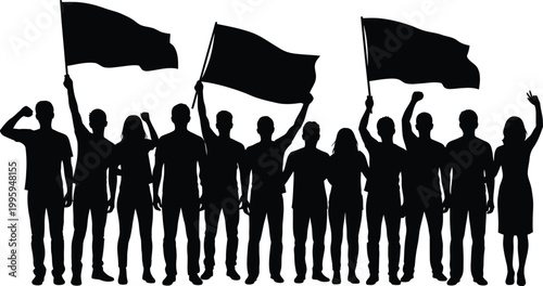 People holding flags in a protest silhouette representing social justice and activism