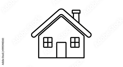 Simple Outline Drawing of a House with Chimney and Windows.
