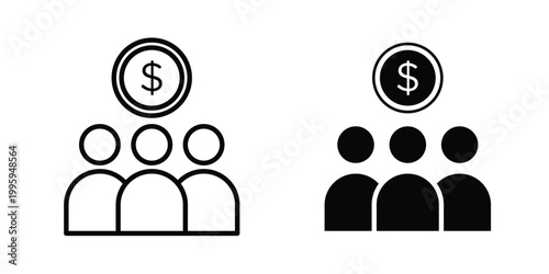 Mutual funds icon design. Editable silhouette and Thin Stroke outlined icons pack