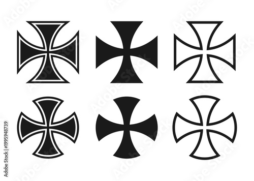 Templar cross vector symbol. Christianity maltese cross sign. Christian religion icon. Catholic and protestant faith logo image. Teutonic crusader label. Crusade sign.