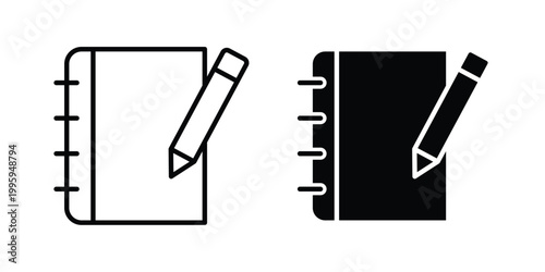 Notebook icon design. Editable silhouette and Thin Stroke outlined icons pack