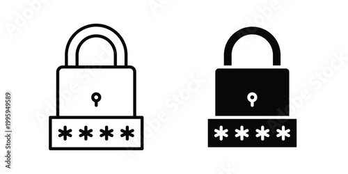 Password icon design. Editable silhouette and Thin Stroke outlined icons pack