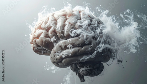 Conceptual image of human brain with fading smoke representing memory loss