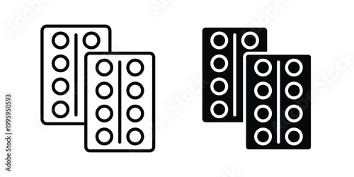 Pill blister design. Editable silhouette and Thin Stroke outlined icons packicon design. Editable silhouette and Thin Stroke outlined icons pack
