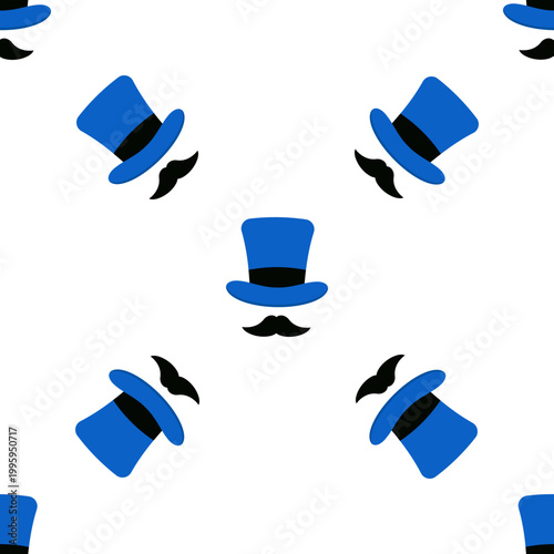 Father's Day design with blue top hats and mustaches isolated on transparent background