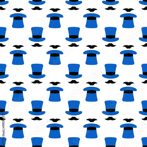 A patterned background of blue top hats perfect for Father's Day celebrations isolated on a transparent background