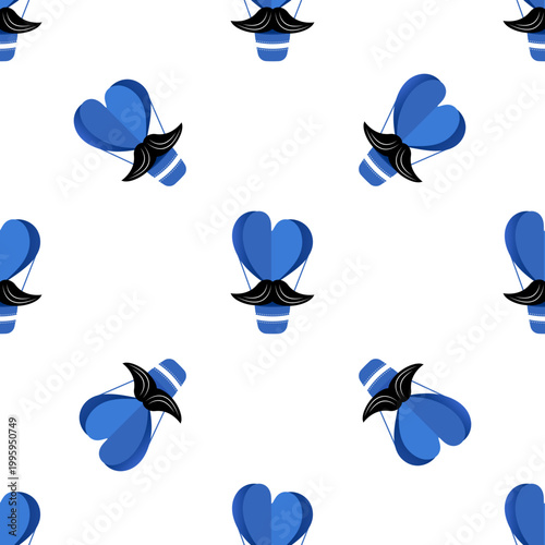 Blue heart hot air balloons with mustaches celebrating father day isolated on transparent background