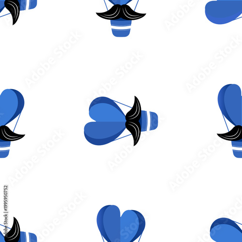 Abstract heart shapes with mustaches representing Father's Day celebration isolated on transparent background