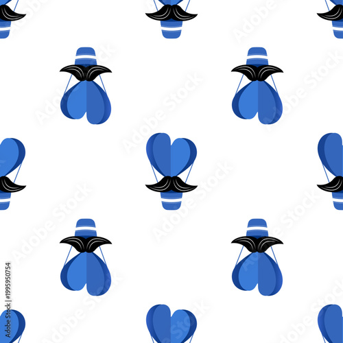 Father's day hearts with mustaches illustration isolated on transparent background