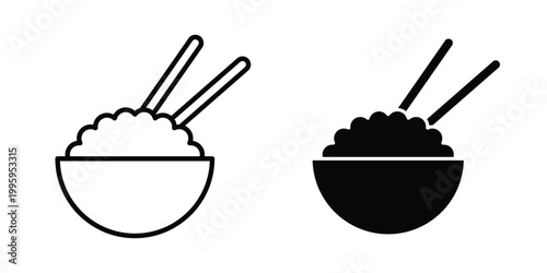 Rice bowl icon design. Editable silhouette and Thin Stroke outlined icons pack