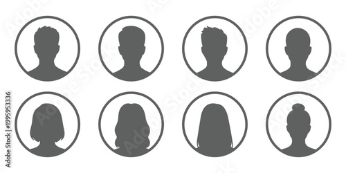Simple Gray Avatar Icons Representing Male And Female Profiles.
