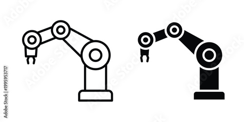 Robot arm icon design. Editable silhouette and Thin Stroke outlined icons pack