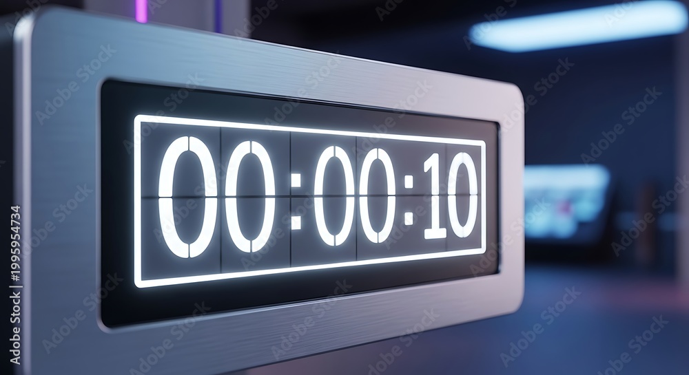 Fototapeta premium Digital clock displaying time, counting down seconds, modern design, futuristic technology.