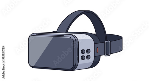 Modern virtual reality headset illustration with head straps and front lenses for gaming and immersive technology concepts.