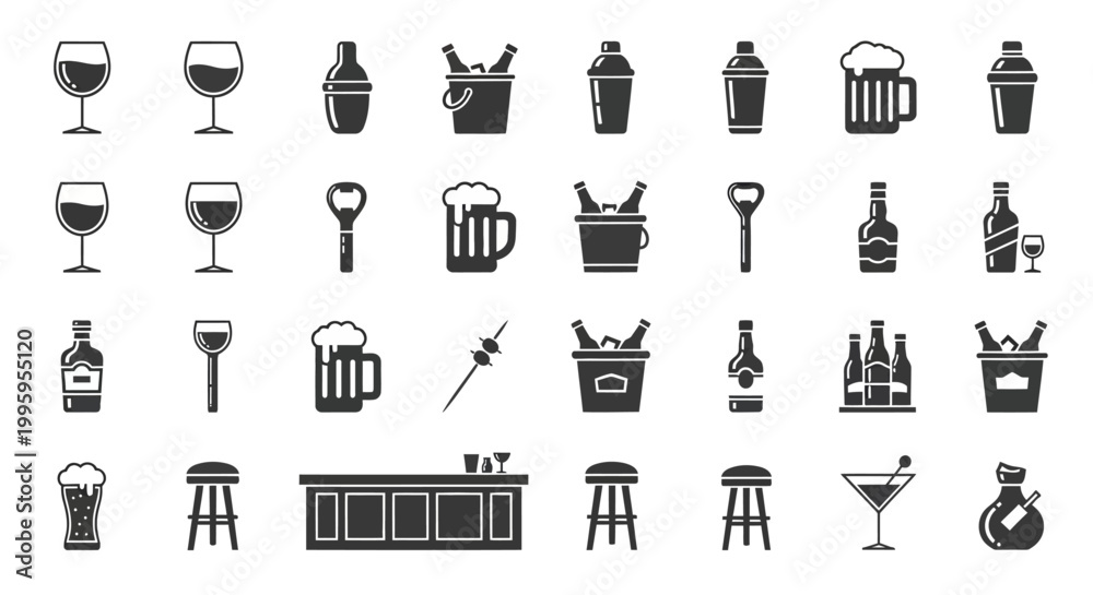 Φωτογραφία Black and white bar icons set.