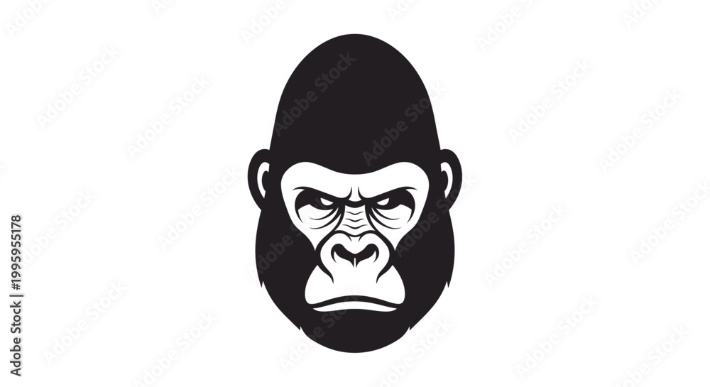 Fototapeta premium Black gorilla face illustration closeup.