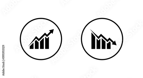 Growth and decline chart icon in circular outline. Business trend symbol. Up and down financial performance sign