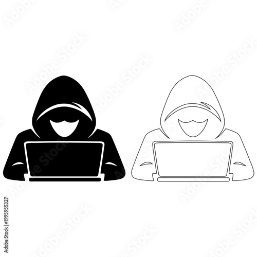 Anonymous hacker wearing a hoodie typing on a laptop, a digital illustration representing cybercrime and online security threats