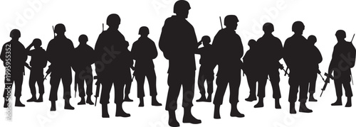 Silhouette of a group of soldiers standing in formation