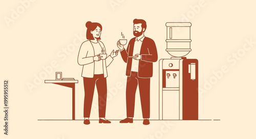 Business colleagues talking with coffee cups by water cooler