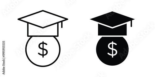 Scholarship icon design. Editable silhouette and Thin Stroke outlined icons pack