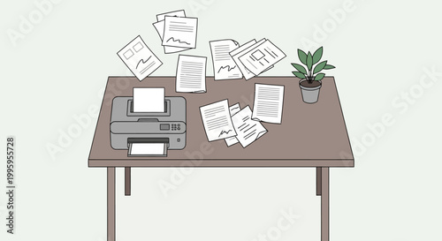 Cluttered office desk with paperwork.