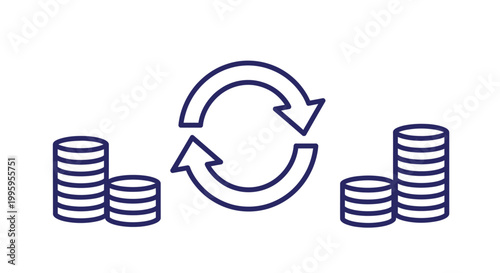 Coins with circular arrow symbol.