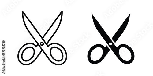 Scissors icon design. Editable silhouette and Thin Stroke outlined icons pack