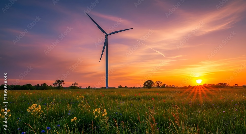 Obraz premium Wind Turbine at Sunset - Renewable Energy in Natures Embrace.