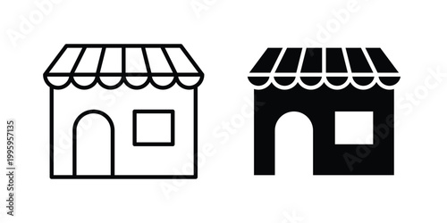 Shop icon design. Editable silhouette and Thin Stroke outlined icons pack