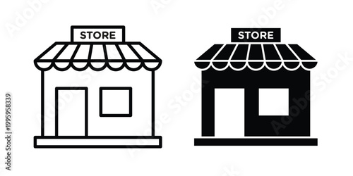 Store icon design. Editable silhouette and Thin Stroke outlined icons pack