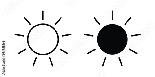 Sun icon design. Editable silhouette and Thin Stroke outlined icons pack