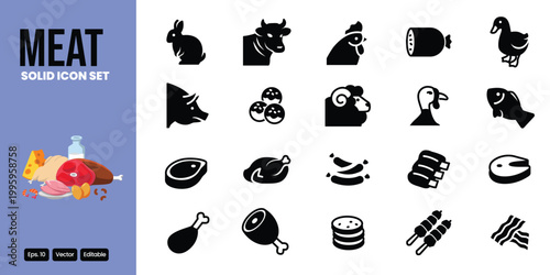 meat solid icon set vector design good for web and mobile app