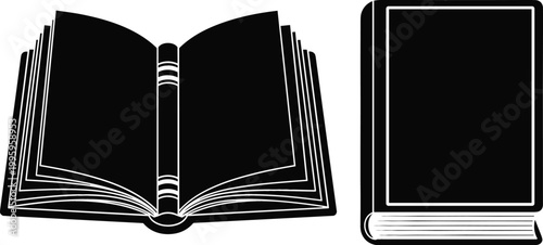 Open and closed book icons set education reading literature knowledge concept simple black silhouette vector illustration isolated on light background