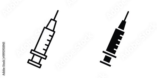 Syringe icon design. Editable silhouette and Thin Stroke outlined icons pack