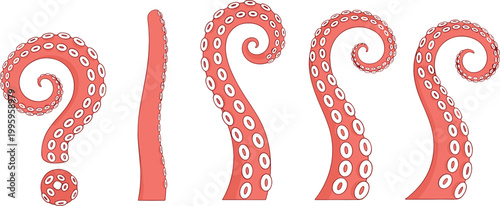 Octopus tentacle set with different shapes and curls marine sea creature elements cartoon vector illustration isolated on light background